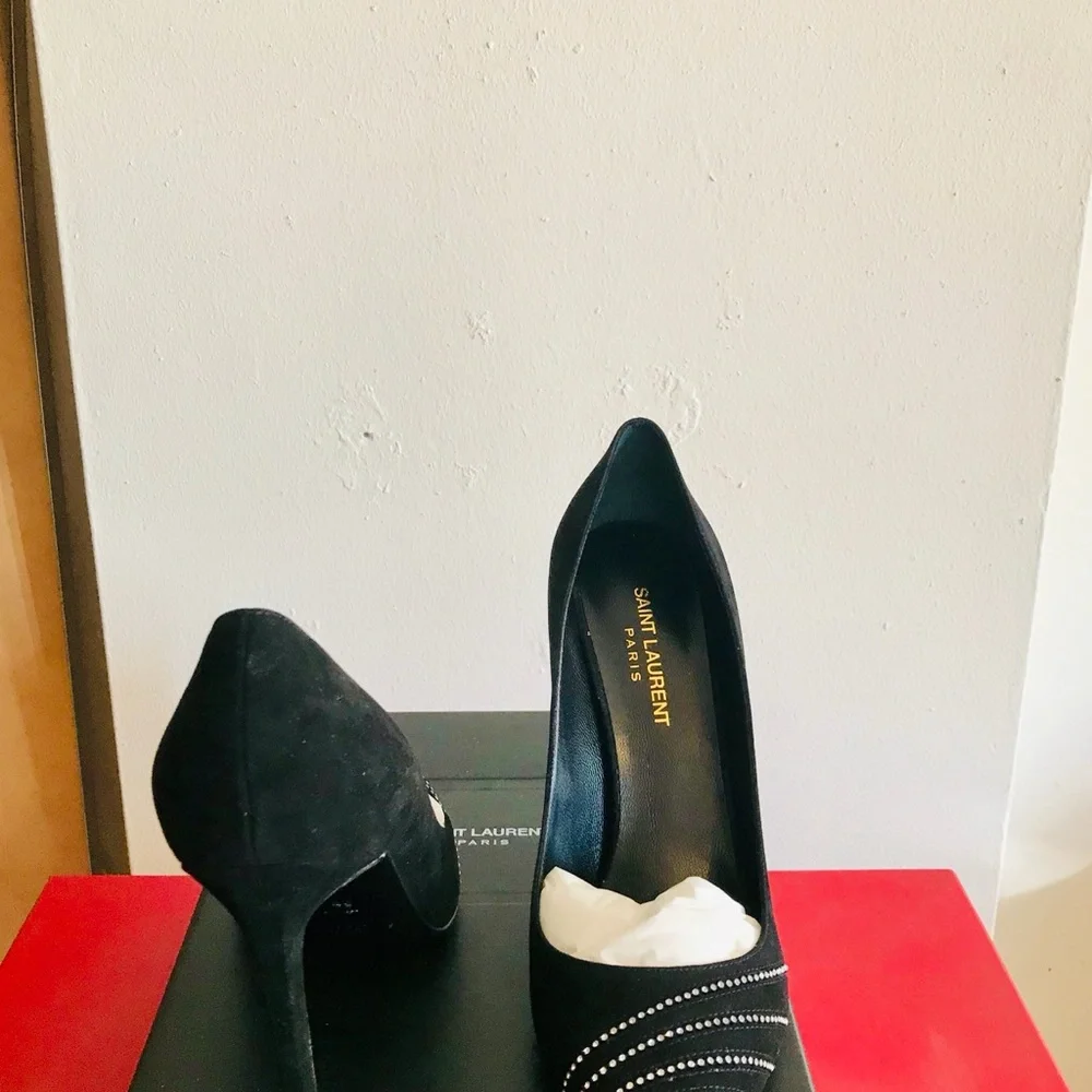 Saint Laurent Black Swede with Swarovski Detailing Women's Shoes - Picture 4 of 5